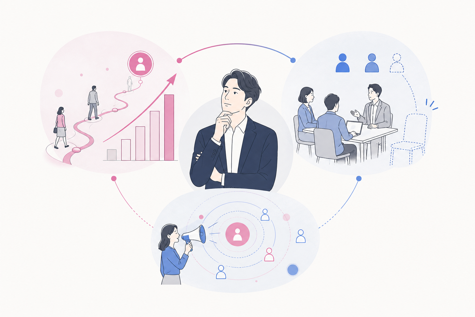 集客・採用・ブランドの課題が相互につながっている様子